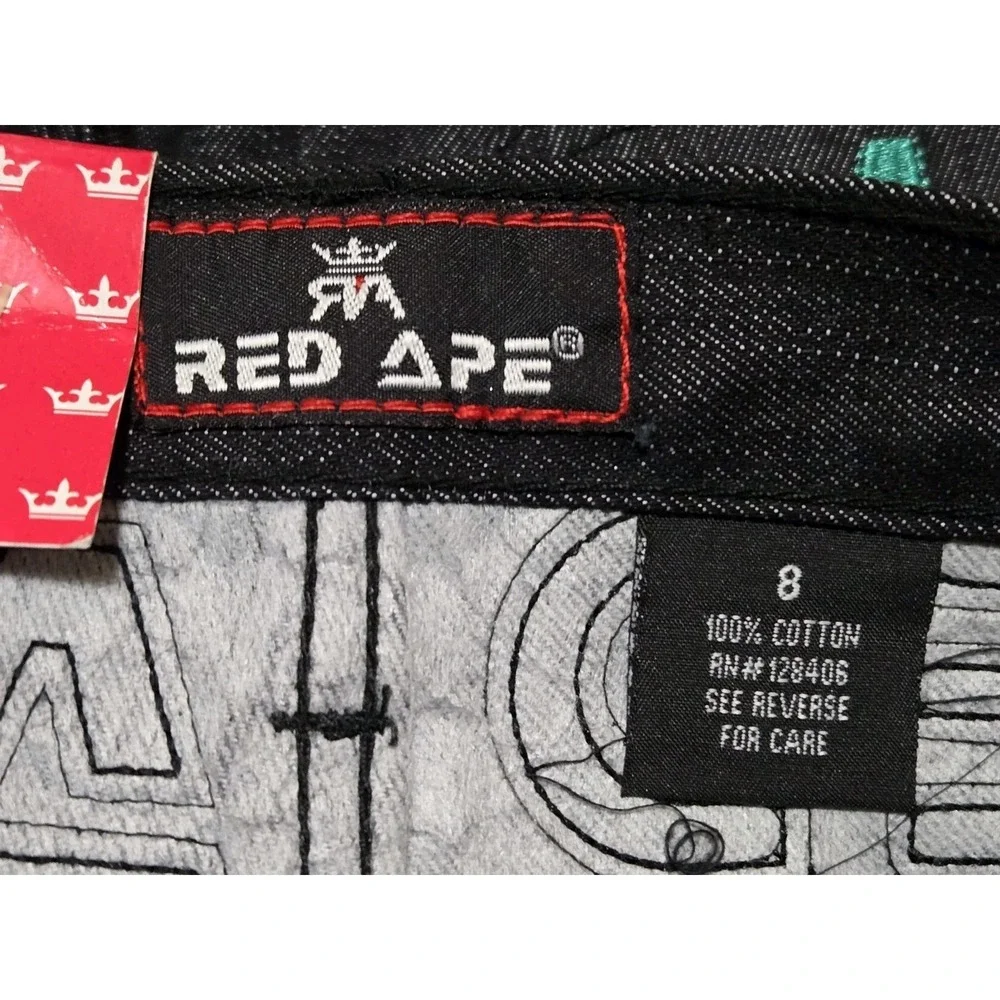 NEW Red Ape‎ Shorts BOYS Size 8 Black Y2K Embroidered Skater Street Wear Denim